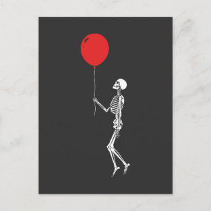 Postal Esqueleto con globo rojo