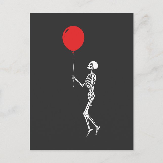 Postal Esqueleto con globo rojo (Anverso)