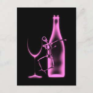Postal Esqueleto de celebración de rayos X y vino - Rosa