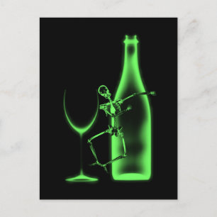Postal Esqueleto de celebración de rayos X y vino - Verde