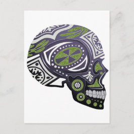 Postal Esqueleto de cráneo de azúcar verde púrpura