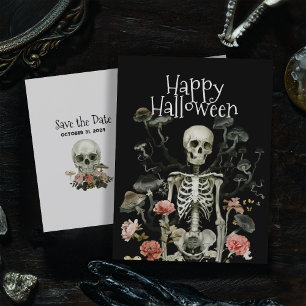 Postal Esqueleto de Halloween Bosque Embrujado Guarda la 