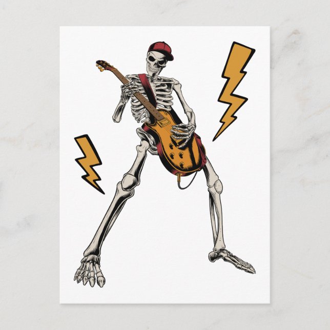 Postal Esqueleto de Halloween Mano de Rock tocando Guitar (Anverso)