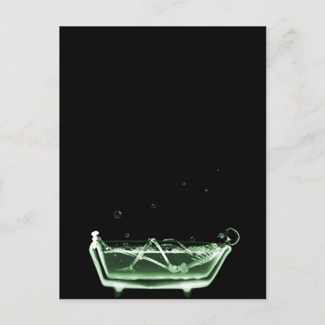 Postal Esqueleto de rayos X Baño negro verde (Anverso)