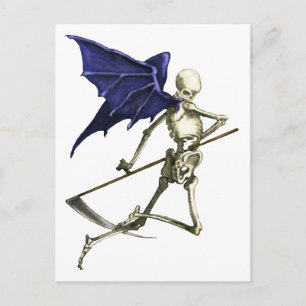 Postal Esqueleto del Gótico de Halloween Winged Grim Reap