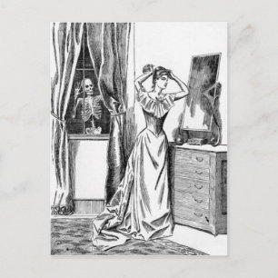 Postal Esqueleto Duende Monstruo Mujer Victoriana