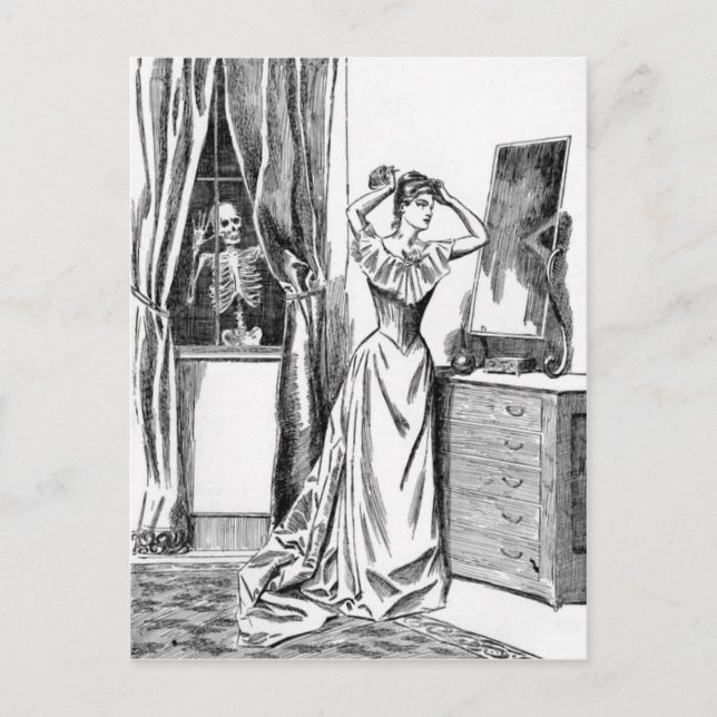 Postal Esqueleto Duende Monstruo Mujer Victoriana (Anverso)