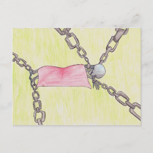 Postal esqueleto en cadenas (Anverso)