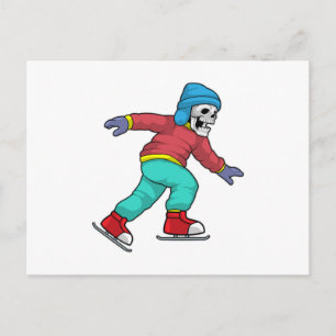 Postal Esqueleto en patinaje sobre hielo con patines de h
