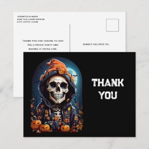 Postal Esqueleto espeluznante y calabazas de Halloween Gr