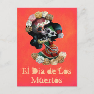 Postal Esqueleto mexicano Amor maternal