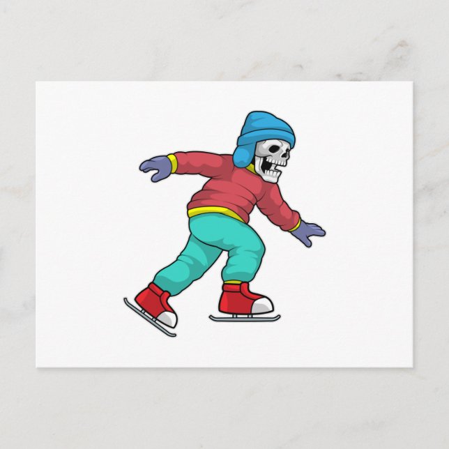Postal Esqueleto patinando sobre hielo con patines de hie (Anverso)