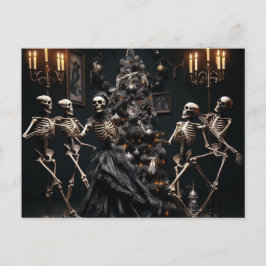 Postal Esqueletos bailan alrededor del árbol de Navidad