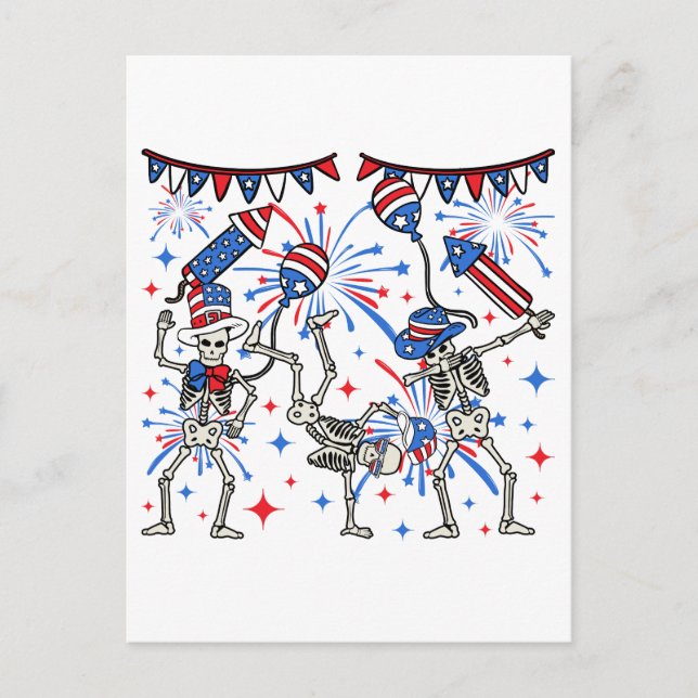Postal Esqueletos bailando el 4 de julio (Anverso)