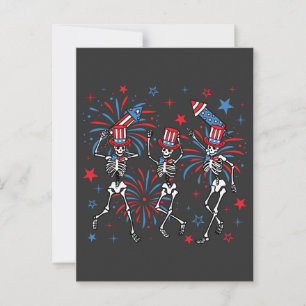Postal Esqueletos bailando el 4 de julio