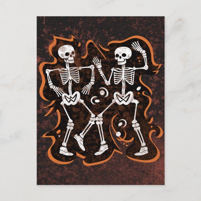 Postal Esqueletos de baile de Halloween (Anverso)