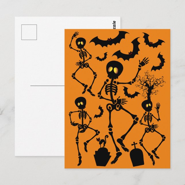 Postal Esqueletos de Halloween Danza macabra (Anverso / Reverso)