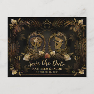Postal Esqueletos Elegantes de Oro de Halloween Guardan F
