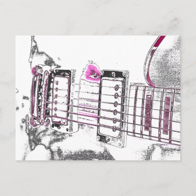 Postal esquema de guitarra imagen rosa negro (Anverso)