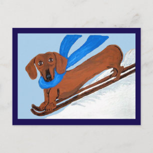 Postal Esquí con Dachshund