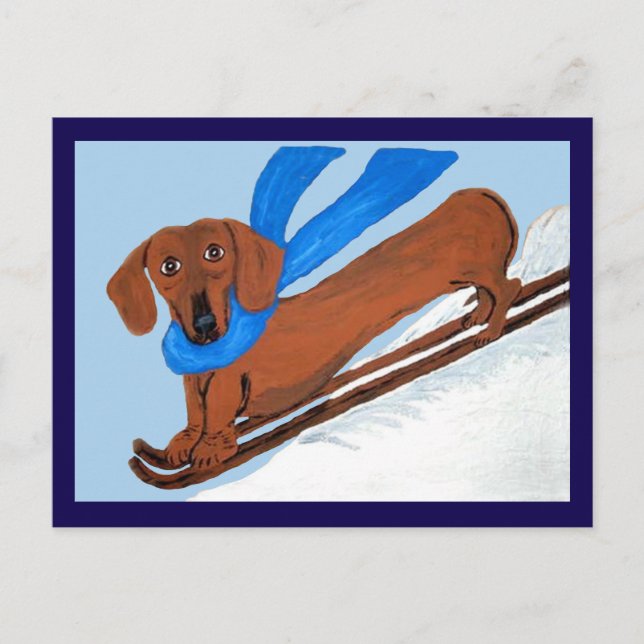 Postal Esquí con Dachshund (Anverso)