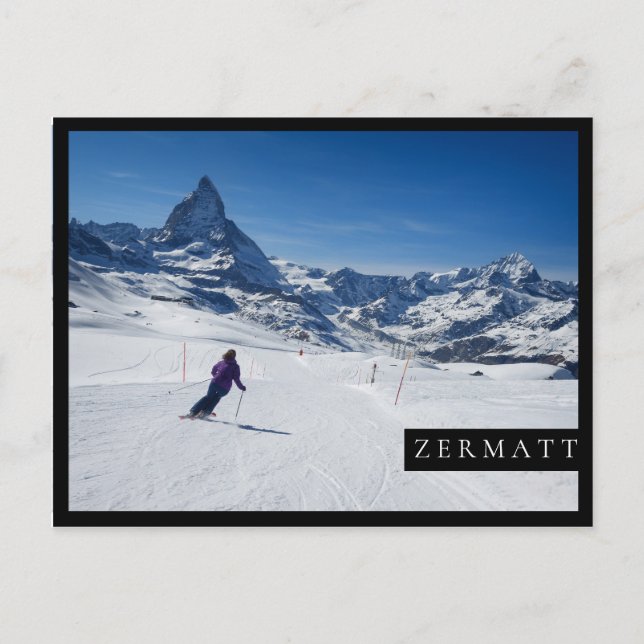 Postal Esquí con el monte Matterhorn en Zermatt, Suiza (Anverso)