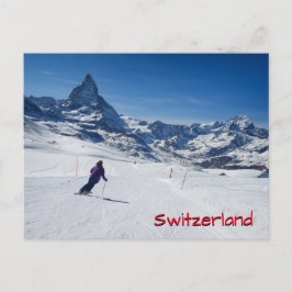 Postal Esquí con el monte Matterhorn en Zermatt, Suiza
