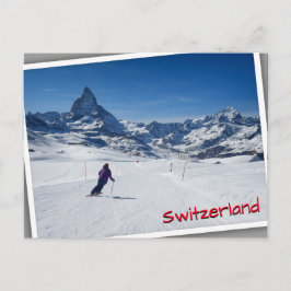 Postal Esquí con el monte Matterhorn en Zermatt, Suiza