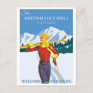 Postal Esquí de época Canadá Columbia Británica