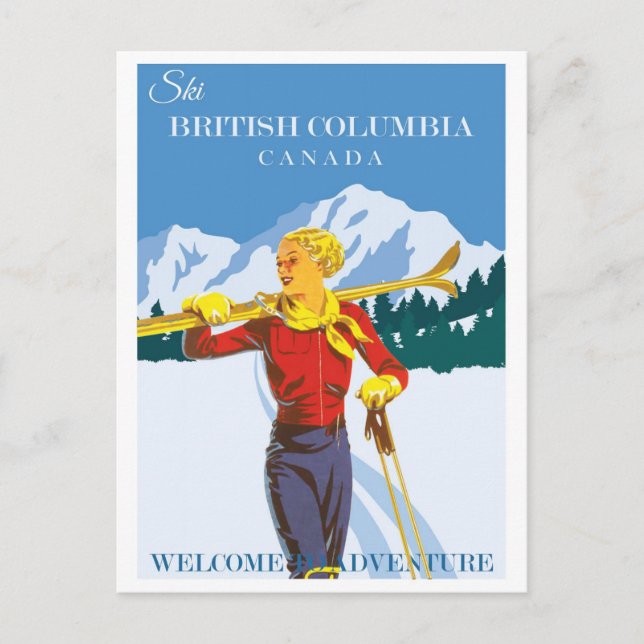 Postal Esquí de época Canadá Columbia Británica (Anverso)