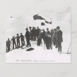 Postal Esquí de época, clase de esquí para jóvenes 1900