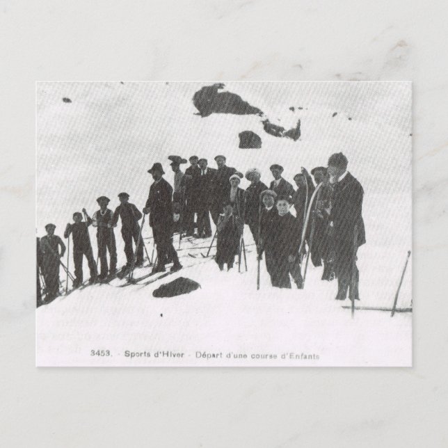 Postal Esquí de época, clase de esquí para jóvenes 1900 (Anverso)