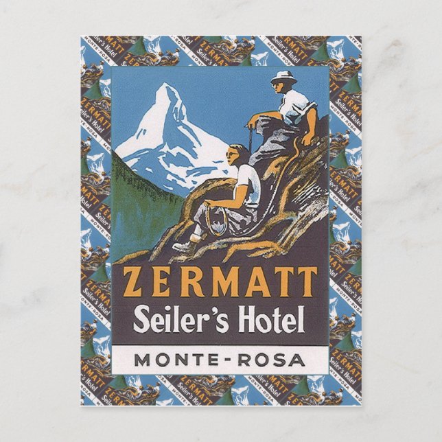Postal Esquí de época, Hotel Seiler, Zermatt (Anverso)