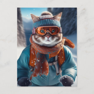 Postal Esquí de gato por las laderas nevadas