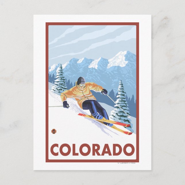 Postal Esquí de nieve cuesta abajo de Colorado (Anverso)