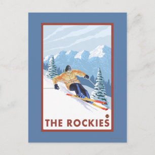 Postal Esquí de nieve cuesta abajo - Las Rockies
