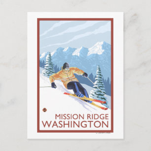 Postal Esquí de nieve cuesta abajo - Misión Ridge, Washin