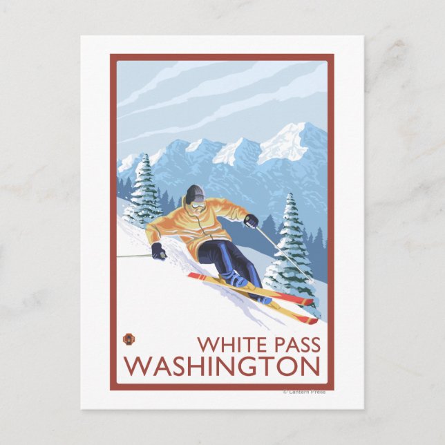 Postal Esquí de nieve cuesta abajo - Paso blanco, Washing (Anverso)