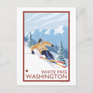 Postal Esquí de nieve cuesta abajo - Paso blanco, Washing