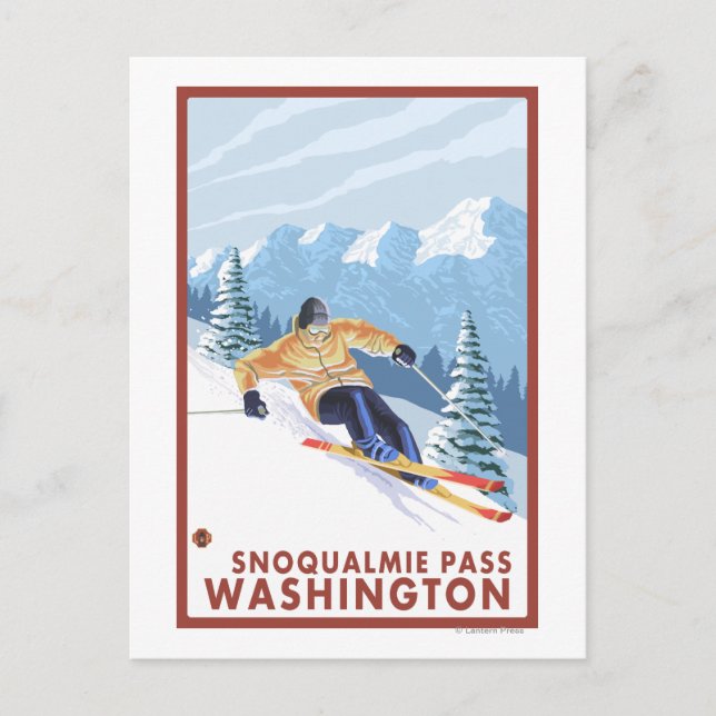 Postal Esquí de nieve cuesta abajo - Paso de esclavos, WA (Anverso)