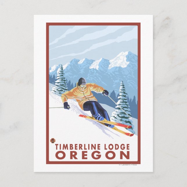 Postal Esquí de nieve cuesta abajo - Timberline Lodge, Or (Anverso)