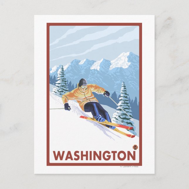 Postal Esquí de nieve cuesta abajo - Washington (Anverso)