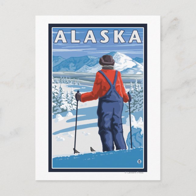 Postal Esquí en Alaska Poster de Viajes Vintage (Anverso)