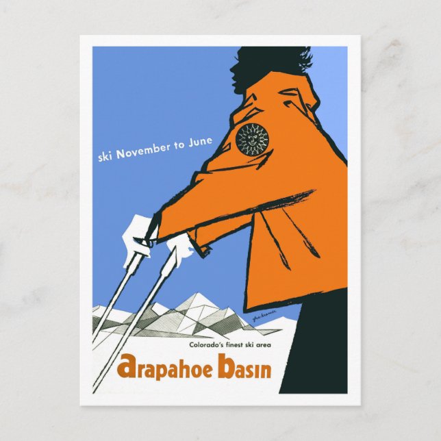 Postal Esquí en Colorado, mujer con chaqueta roja, cosech (Anverso)
