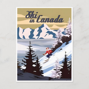 Postal Esquí en el ilustracion turístico vintage de Canad