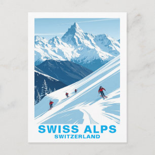 Postal Esquí en los Alpes Suizos Retro, Viajes a Suiza