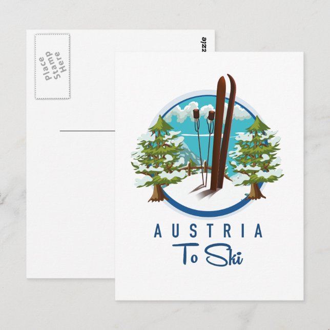Postal Esquí, logotipo de cartel de esquí. (Anverso / Reverso)
