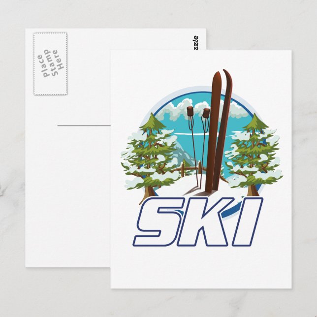 Postal Esquí, logotipo de cartel de esquí. (Anverso / Reverso)