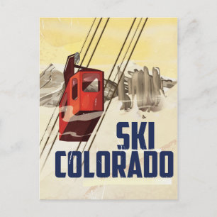 Postal ¡Esquí! Póster de viaje vintage de Colorado