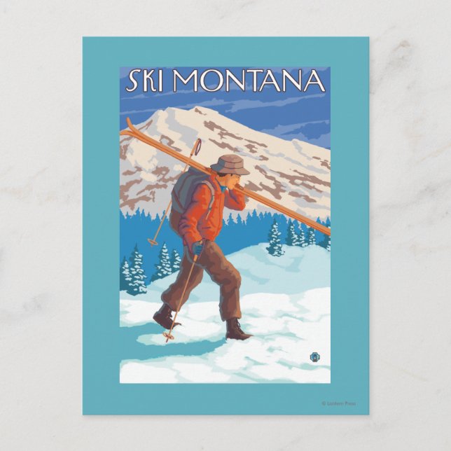 Postal Esquiador con esquís de nieve - Montana (Anverso)